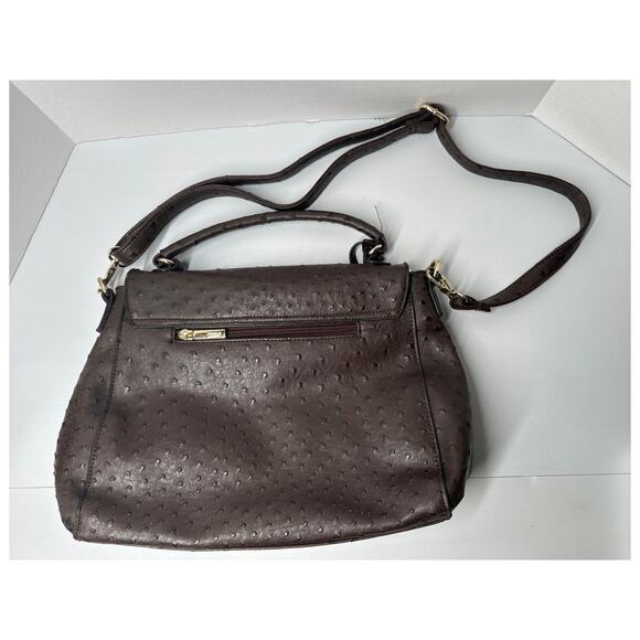 Noble Mount Ostrich finish satchel crossbody bag purse brown - Picture 4 of 9
